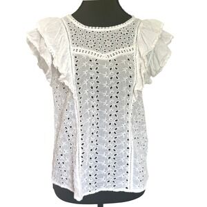 Good Hart White Eyelet Embroidered Sleeveless Top XS Boho Coastal Coquette Lace